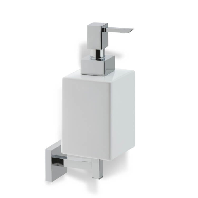 StilHaus U30-08 Soap Dispenser, Chrome, Wall Mounted, Square, White Ceramic